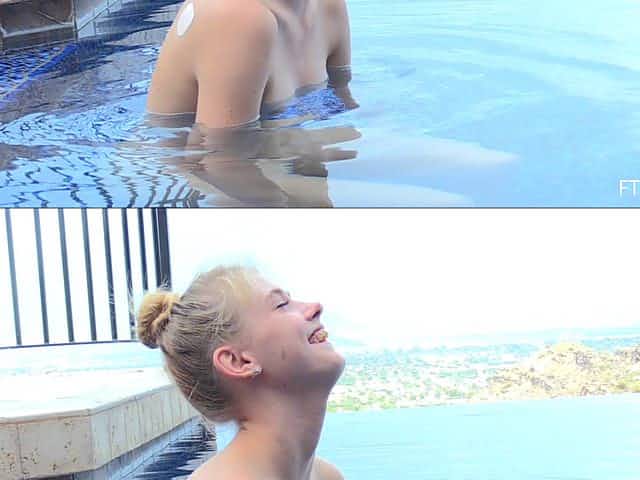 Skinny blonde teen Hannah swims naked and poses all wet