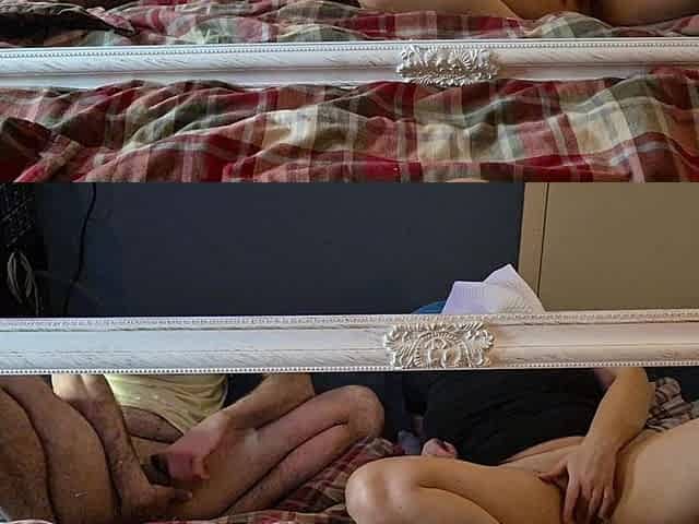 Masturbating Together in Front of Mirror