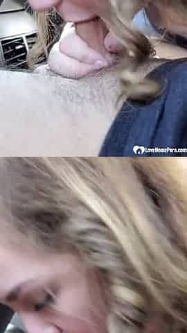 Enjoying some head from a teen cutie in the car