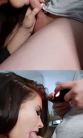 Extreme amateur pov blowjob with brunette babe