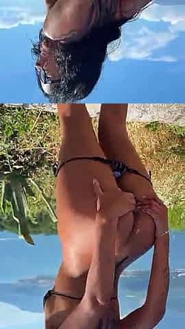 Pov public flashing with small brunette hair Latin chick