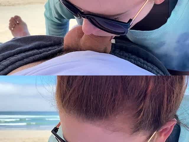 Blowjob and handjob on beach