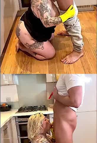 Kitchen blowjob
