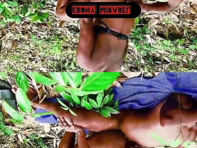 Village black big beautiful woman riding large weenie in the forest