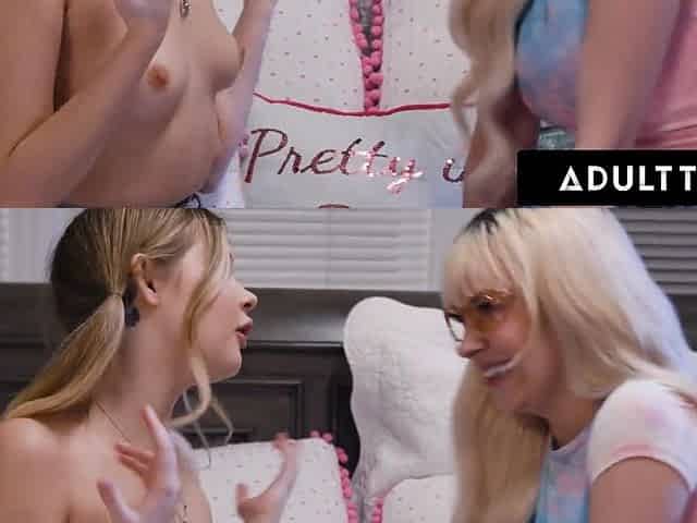 Busty Blonde Lesbian Ava Sinclair Scissors Close Friend Coco Lovelock At A Sleepover!