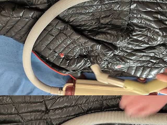 Vacuuming Darksome Shark Ghost Whisperer Down Jacket with Vintage Electrolux Vacuum Cleaner