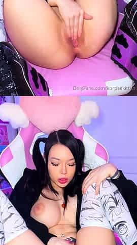 Busty babe playing with her big boobs