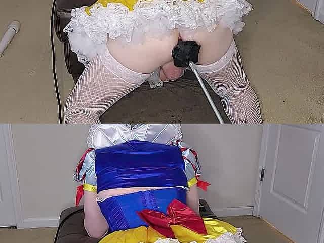 Jasmine cums hard clothed up as Snow White