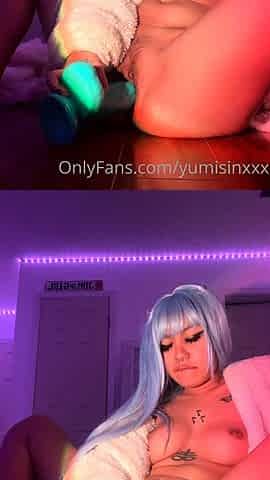 Horny amateur masked Asian teen toying on webcam show