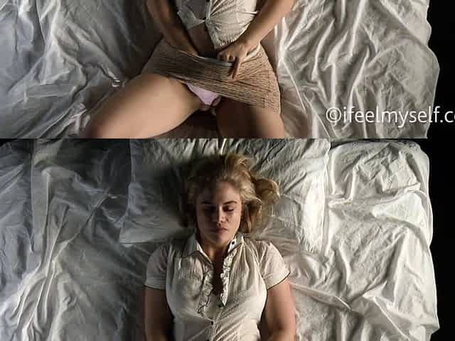 Busty blonde with perky nipples does tit fuck