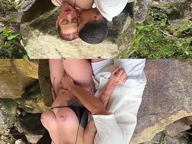 Outdoor passion flows like a waterfall in a steamy encounter
