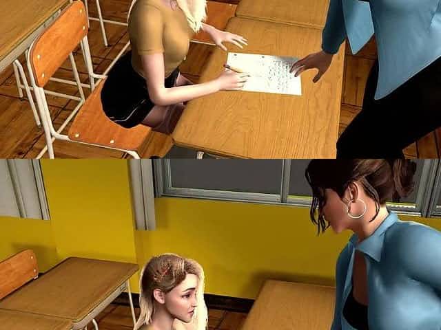 Lesbian Schoolgirl is seduced by the teacher on detention (Breast Expansion + 3D Animated Hentai)