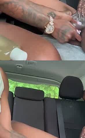 Black whore tugjob cum large ebony knob in car