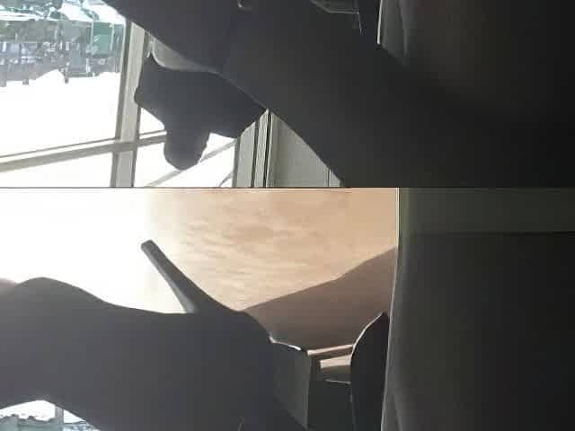 Fat exhibitionist upskirt at coffee shop