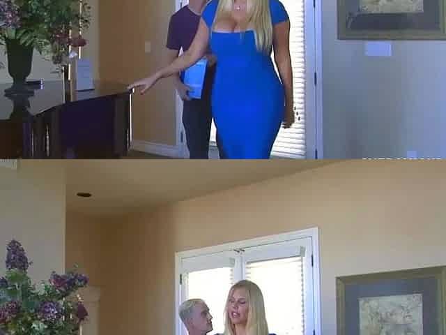 Huge-Titted Blonde Strokes A Young Guy's Cock