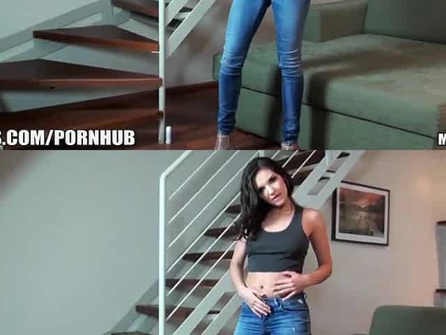 Thick large-butt brunette hair gets slammed in her booty on the bed