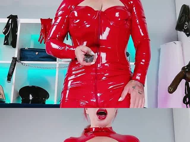 JOI Pee Countdown in a Red Latex Catsuit HD Mp4