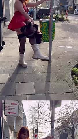 Public Walk and Flashing in Lingerie and Stockings