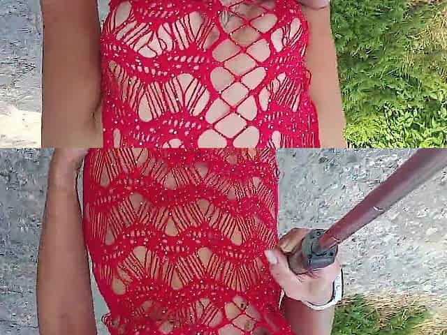 lace costume flashing breasts and vagina in public