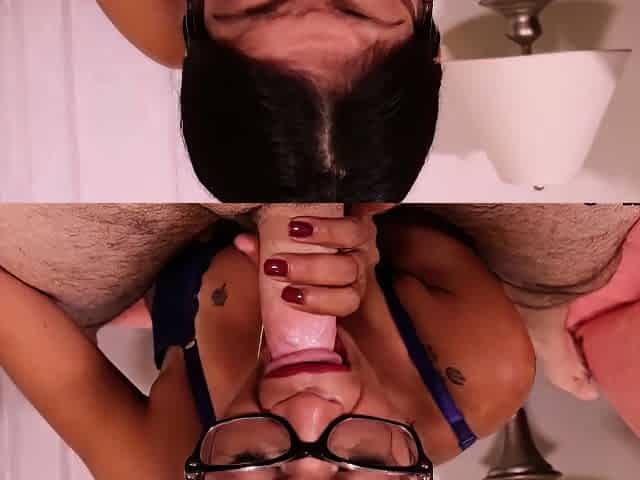 POV blowjob with brunette slut getting throatfucked