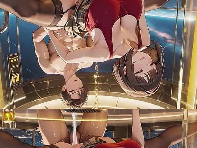 Brunette in Red Plaid Skirt Space Cabin Sensual Play