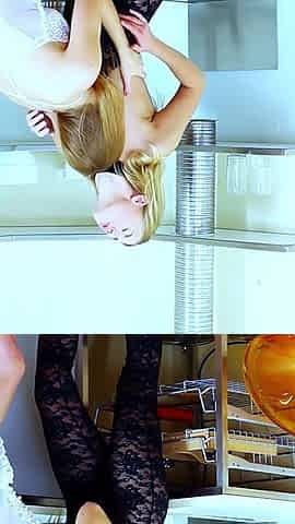 Two blonde lesbians have sex in the apartment after a long journey