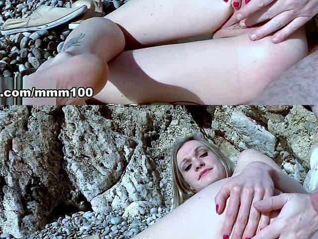 Superb French blonde Candys chupa well fucked at the beach - MMM100