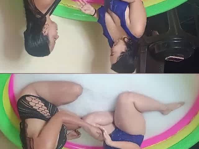 playing in a large pool of milk