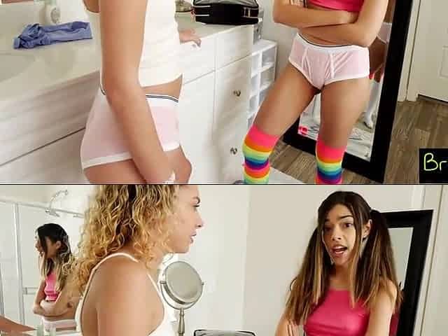 Two skinny stepsisters want to show their stepbrother all their skills