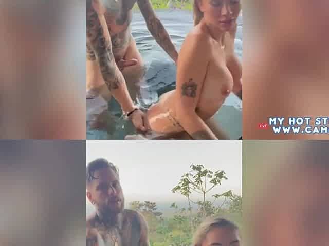 Big titted wife shares steamy threesome caught in wild action