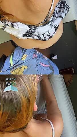 Tattooed brunette hair in pajamas gets cum on her abdomen