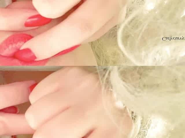 Sucking, licking, and tapping my lengthy red fingernails! Large tits teasing!