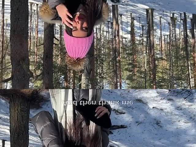 Real Sex in Winter Snowy Forest with Cum in Vagina - Creampie