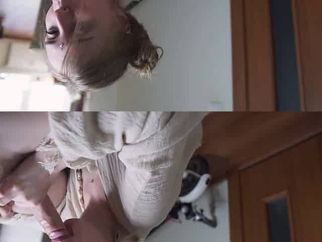 Cosplay wife gives ahegao blowjob and takes cumshots on small tits POV video