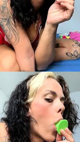 Tattooed Webcam Teen Rides Massive Toy