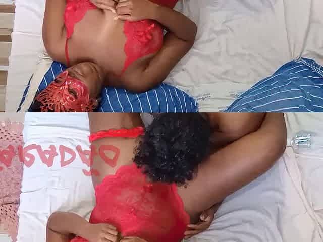Ebony doxy groaning and wanting cum in her butt at Christmas.