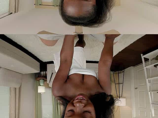 Ebony Stepsis Gets White Cum on Her Tits-again