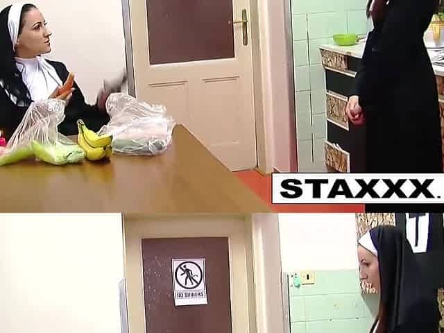 Naughty Nuns In Stockings Play With Food And Each Other