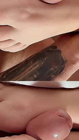 Close up Footjob No Hands Big Cumshot
