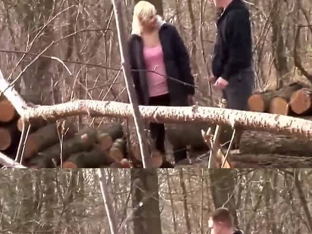 Mature Blonde Woman In Fishnet Fucked On The Log