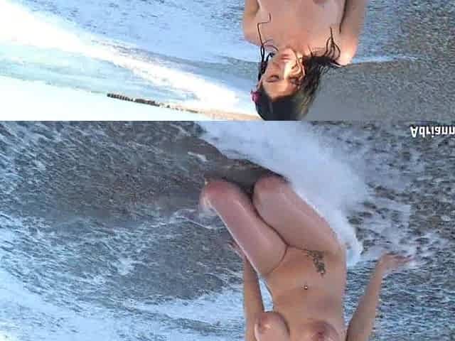 Busty Adrianne Playing on Beach