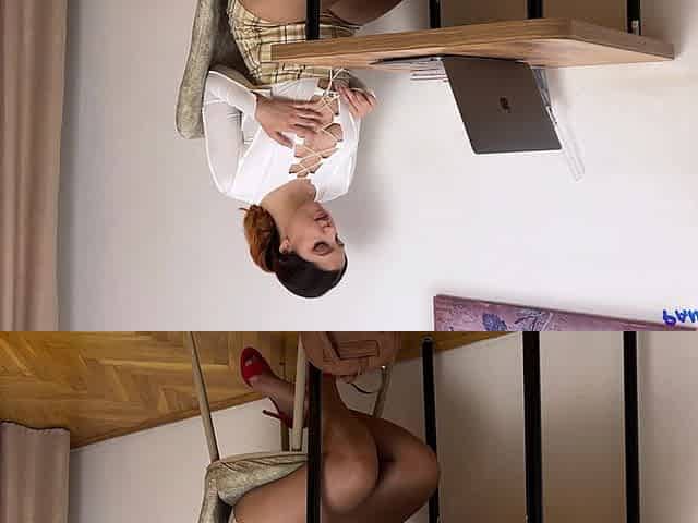 Horny Secretary Krista Shyann Rips Pantyhose Open at Work and Gets off