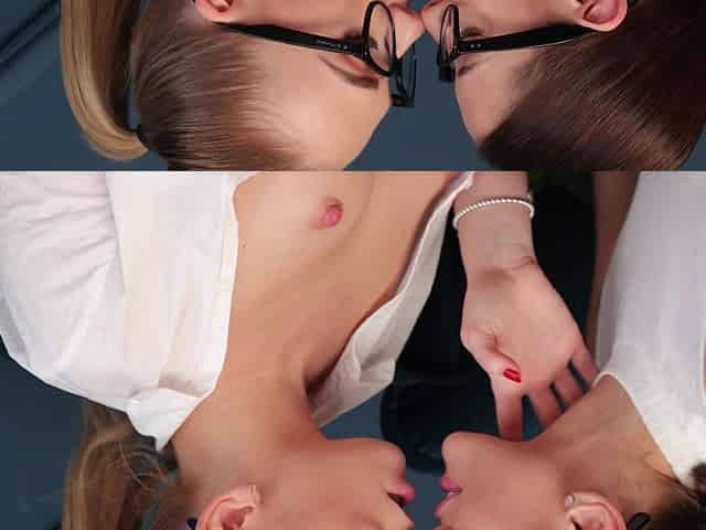 Glasses-clad hotties Sybil and Jenny indulge in a steamy lesbo romp