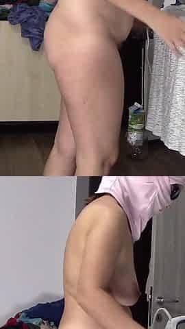 Sexy Brunette Doing Naked Chores Around the House