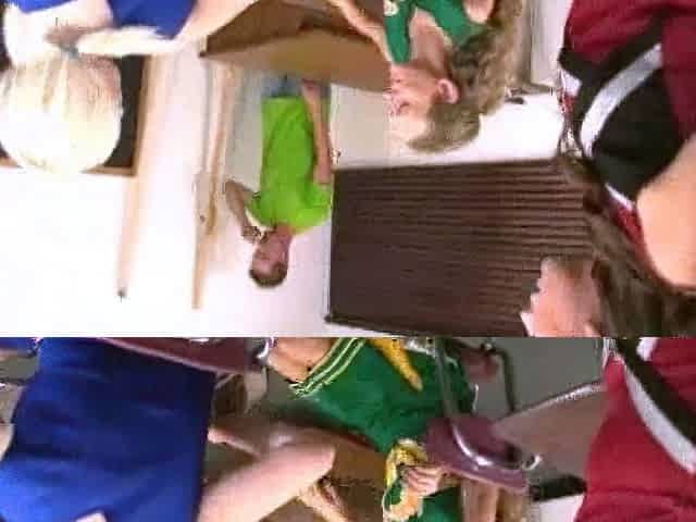 Mean girls stroke off Joeys boner in a cock rubing handjob
