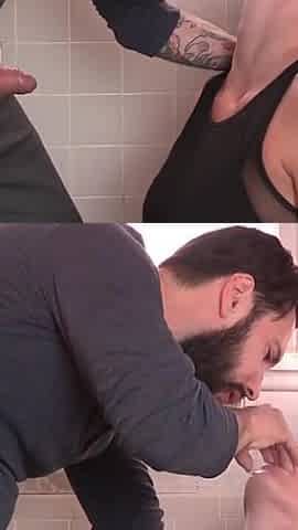 Blonde naughty solving her problems with her step-daddy in the toilet