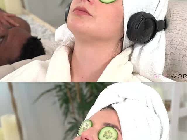 Spouse Bangs Breasty Chloe Lamour Whilst Wife's on Cucumber Facial