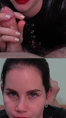 Hot Latex Anna Gives Blowjob and Gets Cum on Tits