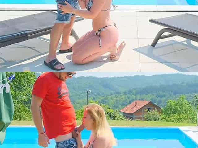 Pool cleaner exchanged her hubby with XXX tip! Hot, risky public mummy action!