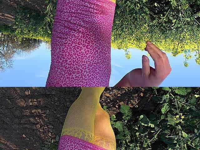 Outdoor walk in hot yellow stocking